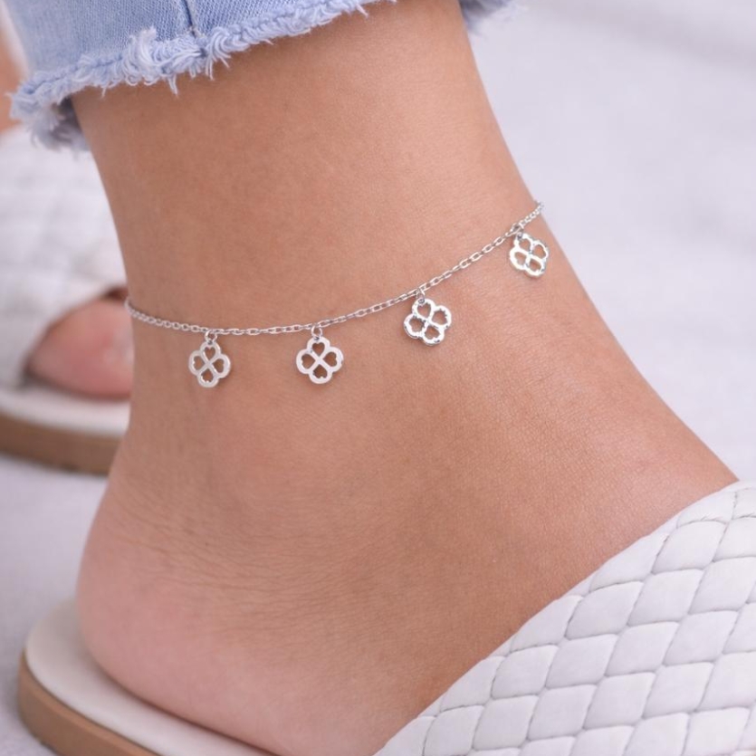 TORNOZELEIRA TREVO 26 CM  PRATA 925