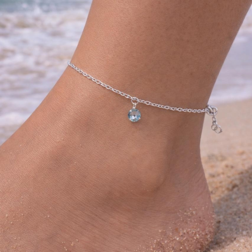 Tornozeleira com um pingente colorido prata 925 24 cm