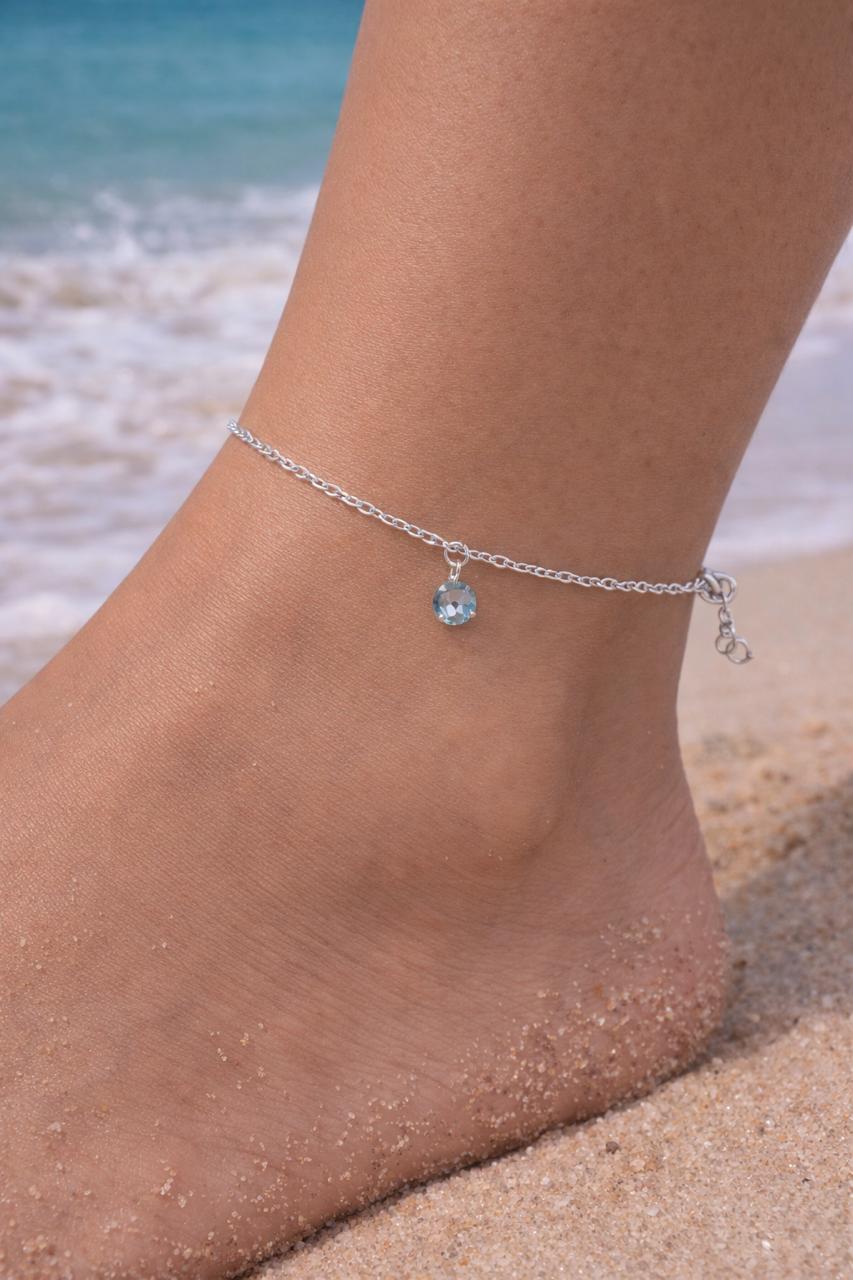 Tornozeleira com um pingente colorido prata 925 24 cm