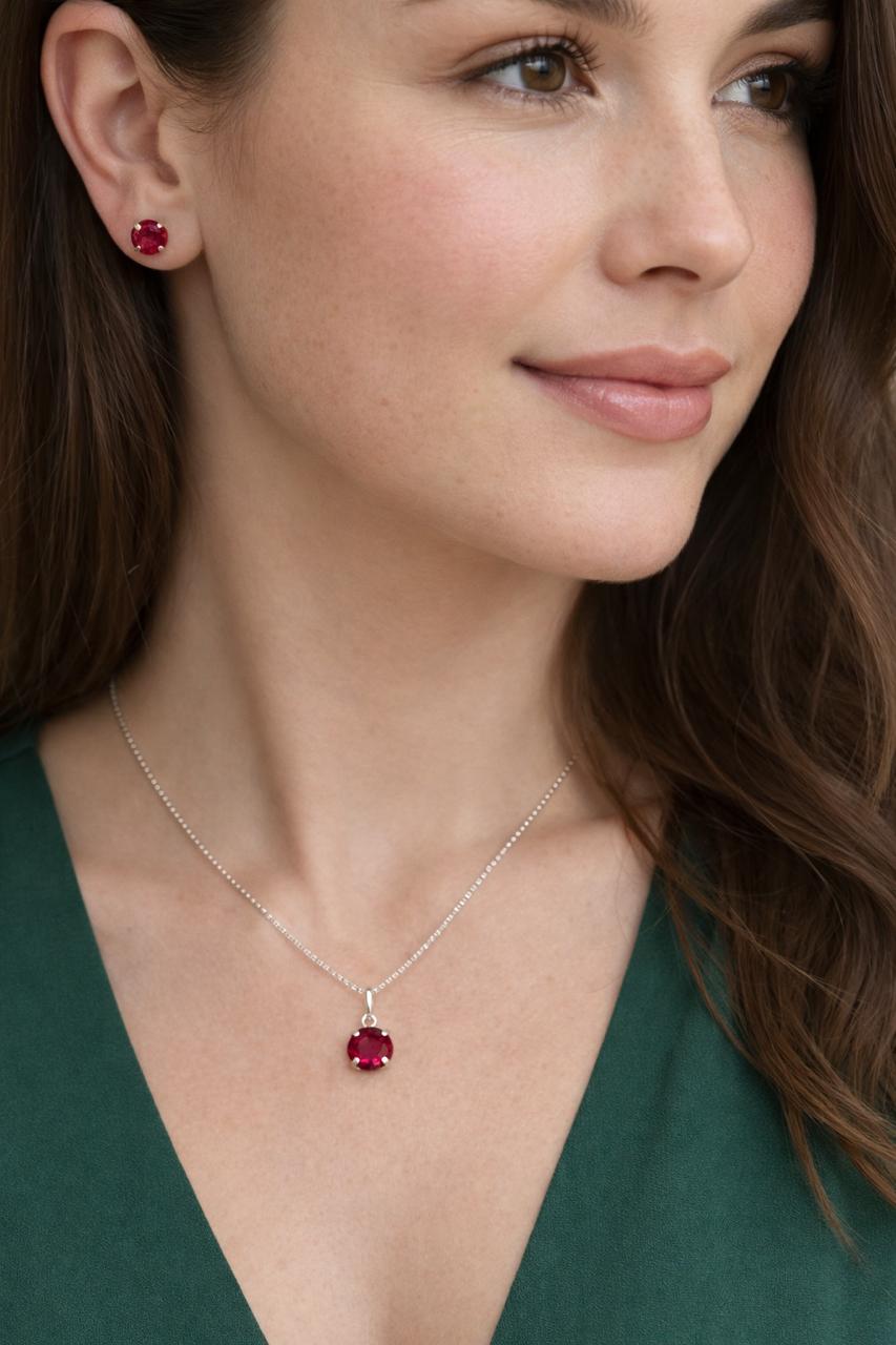 Conjunto ponto de luz red 5 mm brincos e gargantilha 45 cm prata 925