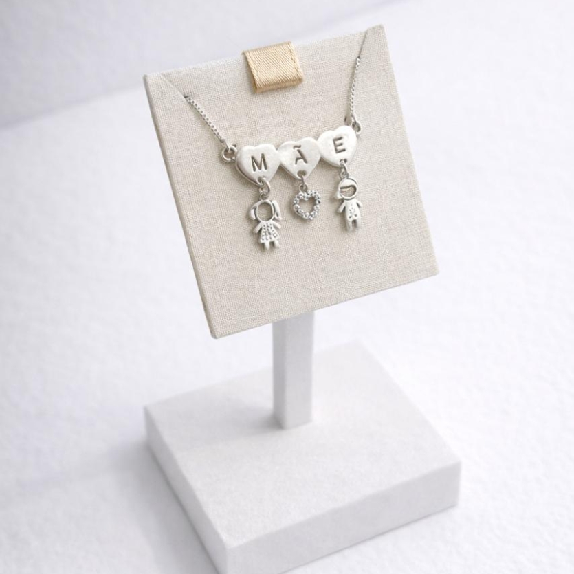 Colar canga 2 filhos menino e menina prata 925