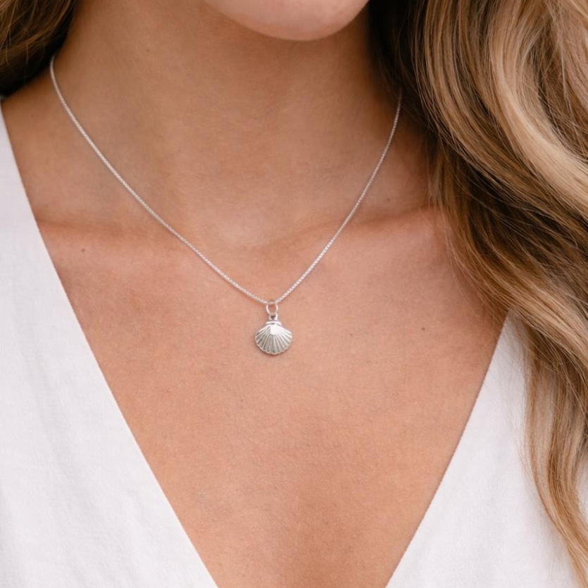 Gargantilha concha 1 cm prata 925 corrente V15 45 cm