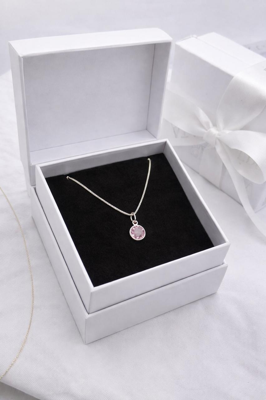 Gargantilha ponto de luz rosa bebe 6 mm prata 925