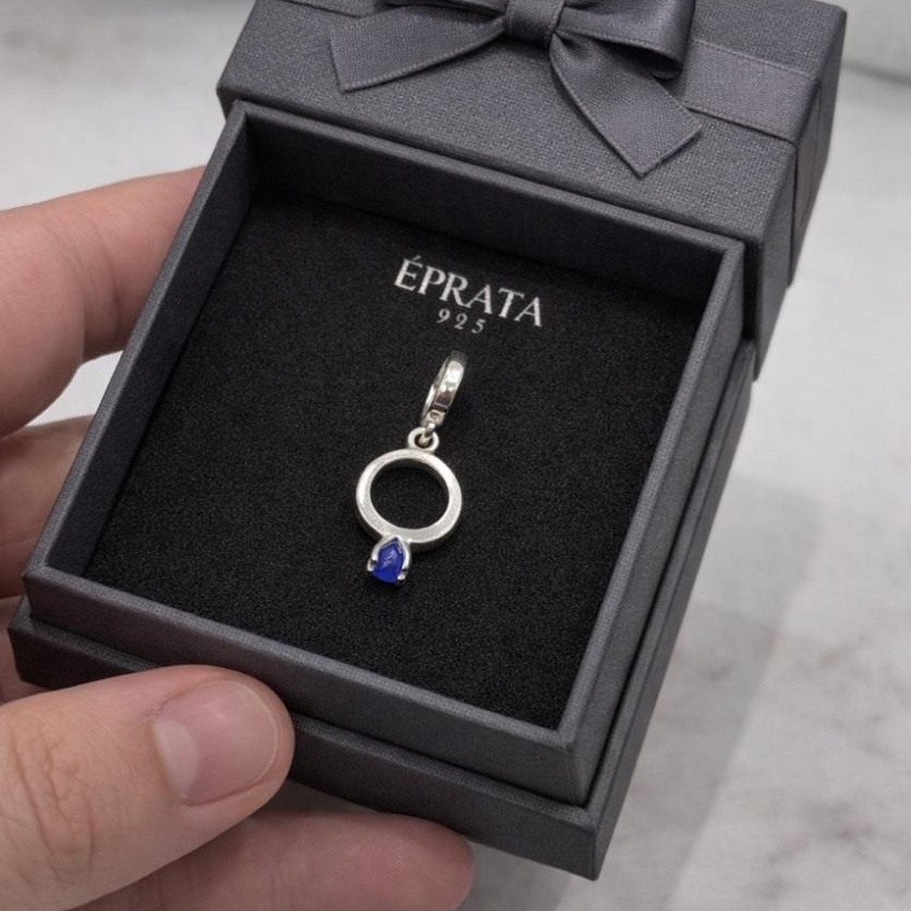 BERLOQUE ANEL SOLITRAIO PEDRA AZUL PRATA 925