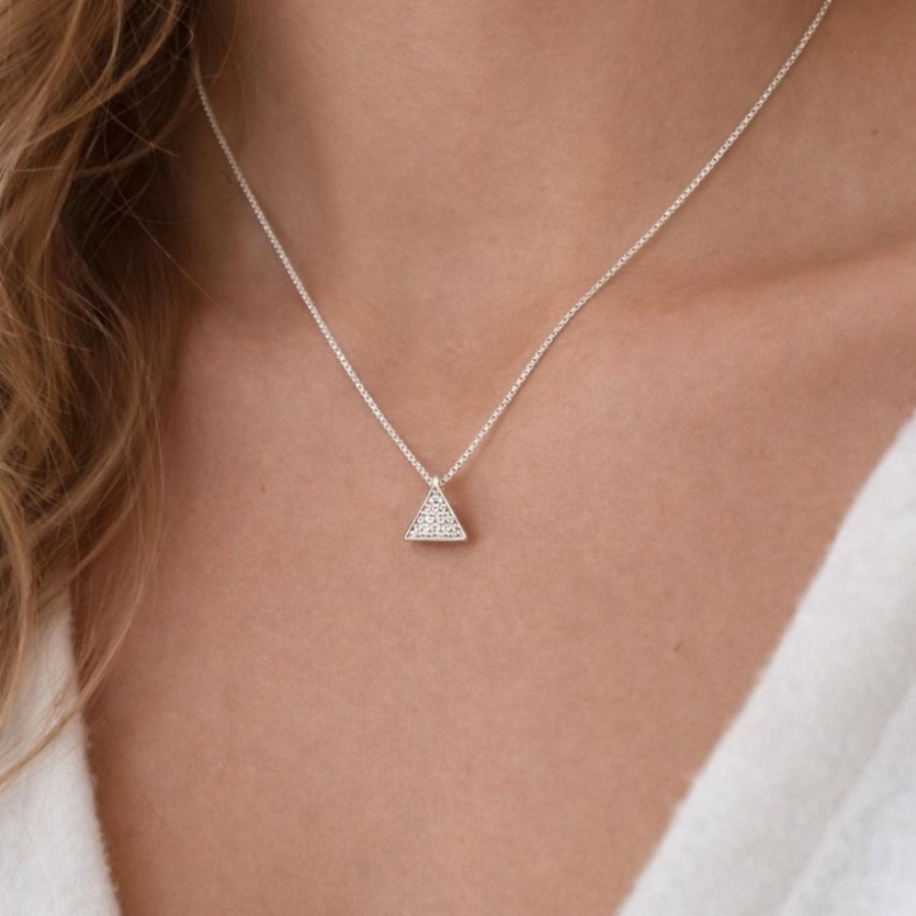 Colar Chuveiro Triângulo Passante com Zircônia – Prata 925